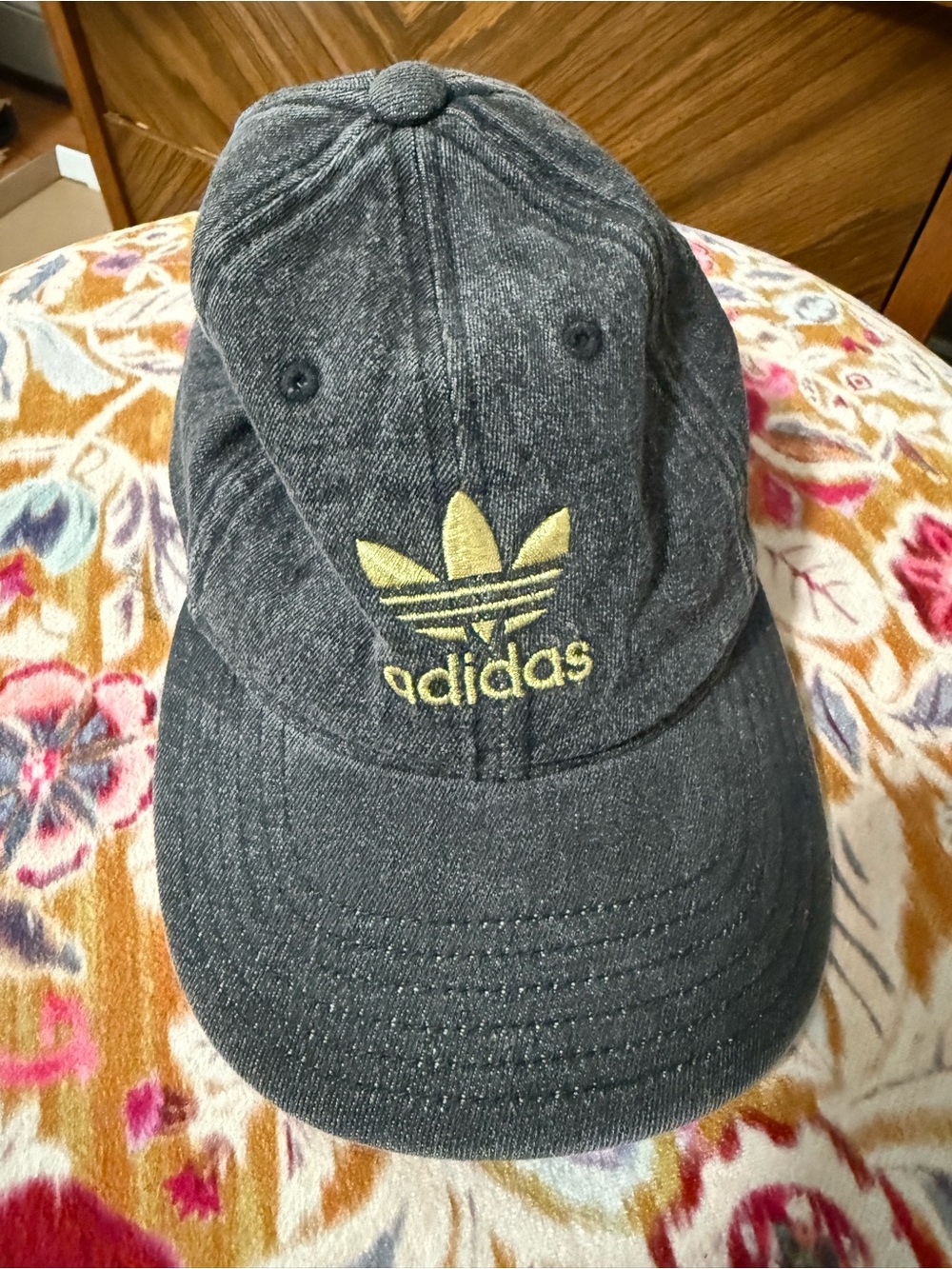 adidas Black Denim Cap with Gold Trefoil Logo